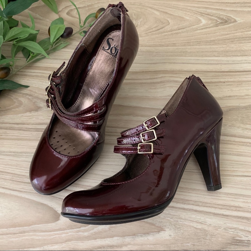 Sofft Mary Jane Burgundy Triple Strap Heels sz 6.5